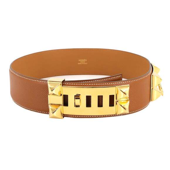 Hermes Hermès Collier de Chien Medor Belt, Couchvel Epsom Gold, Size 65, B St...